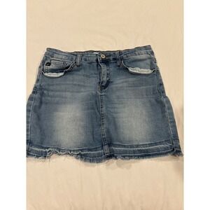 KanCan Los Angeles Denim Mini Skirt Medium Wash Raw Hem KC6042LT Womens Size 28